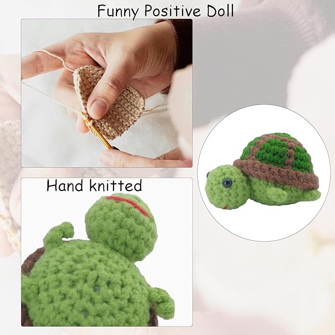 Handmade Funny Positive Turtle Crochet Birthday Gifts, 1.6inch high Sea Turtle with Positive Affirmation Card, Cute Home Office Car Decoration for Friends Coworkers, Inspirational Gifts Ornament