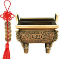 Brass Feng Shui Money Frog Three Legged Wealth Traditional Frog Money Toad Statue with Set of 5 Lucky Charm Ancient Coins on Red String Home Car Fengshui Decor (E1 Wealth Quadripod)