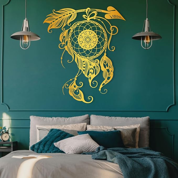 Metal Wall Art Dream Catcher Decor, Dream Catcher Wall Decor Large, Boho Wall Decor, Boho Dream Catcher, Dream Catcher Design, Metal Wall Decor, Interior Decor (Gold, 41.3"x36"/105x91)