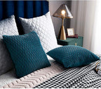 Turquoise Throw Pillow Cases 24x24: 2 Pack Inch Original Striped Velvet Square Decorative Pillow Covers for Farmhouse Couch