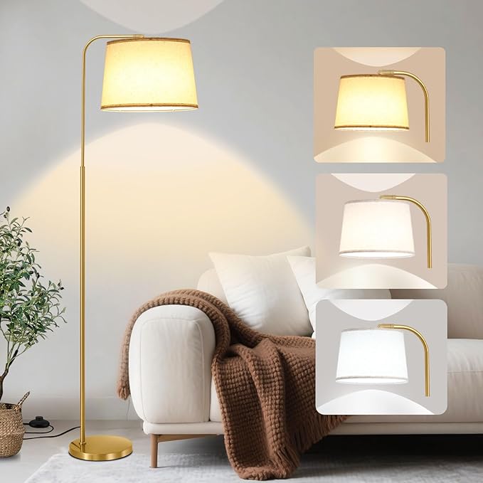Floor Lamp for Living Room, Dimmable Modern Floor Lamps for Bedroom, Remote Control Modern Corner Standing Lamps, Nursery Industrial Adjustable Arc Tall Lamp with 9W Bulb for Office Reading