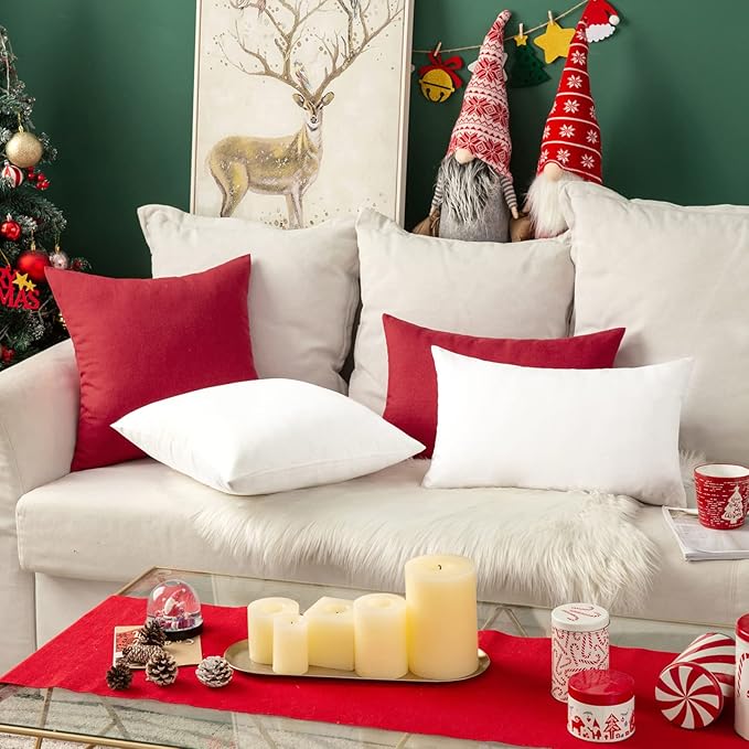 MIULEE Pack of 2 Decorative Outdoor Solid Waterproof Throw Pillow Covers Christmas Euro Sham Faux Linen Garden Farmhouse Cushion Cases for Patio Tent Balcony Couch Sofa 24x24 Inch White
