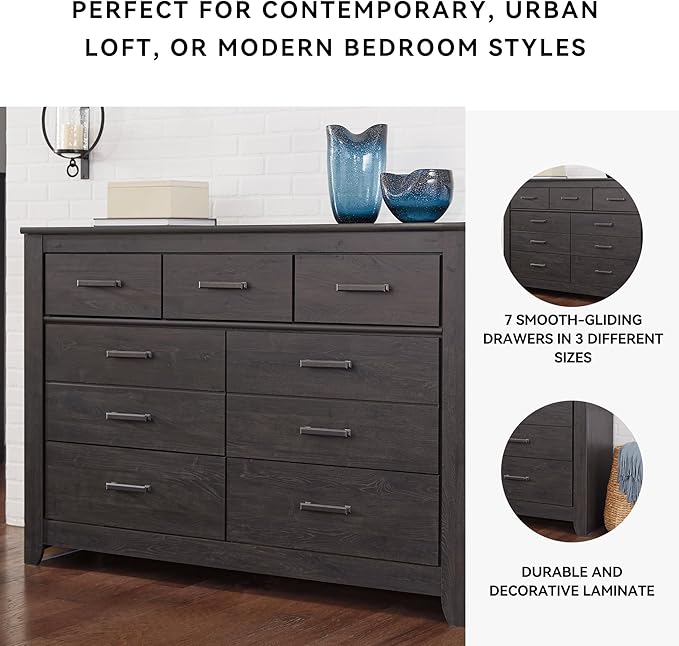 Signature Design by Ashley Brinxton Urban Contemporary 7 Drawer Dresser, Charcoal
