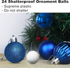 24Pcs Christmas Balls Ornaments for Xmas Tree - Shatterproof Christmas Tree Decorations Medium Hanging Ball Blue 2.5in x 24 Pack