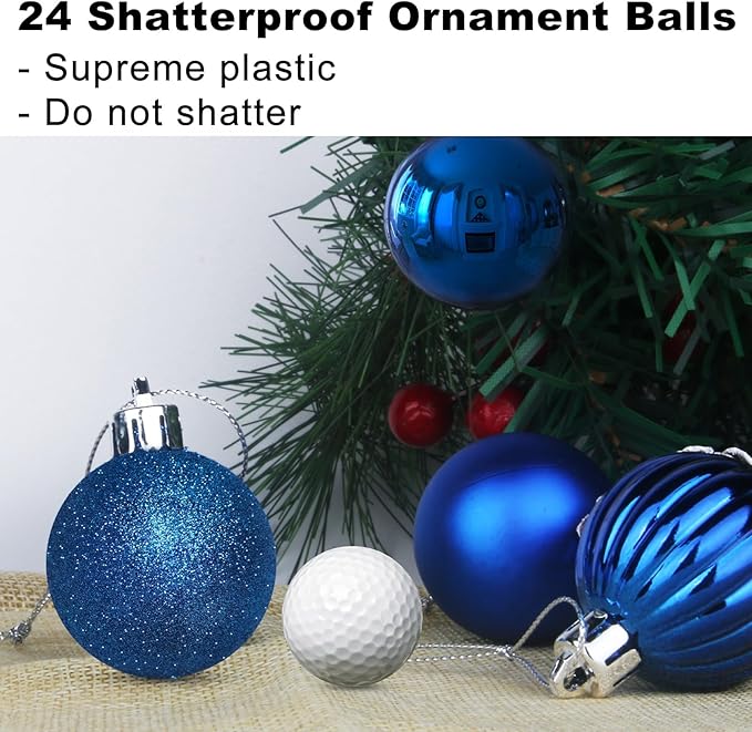 24Pcs Christmas Balls Ornaments for Xmas Tree - Shatterproof Christmas Tree Decorations Medium Hanging Ball Blue 2.5in x 24 Pack
