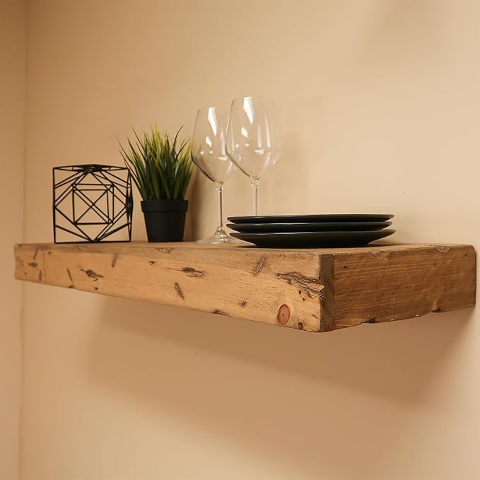 Urbandi Rustic Distressed Floating Shelves, Set of 2, Handmade Out of Pine Wood, 3 Inch Thick, Made in USA (Aged Oak, 24Lx3Hx8D)
