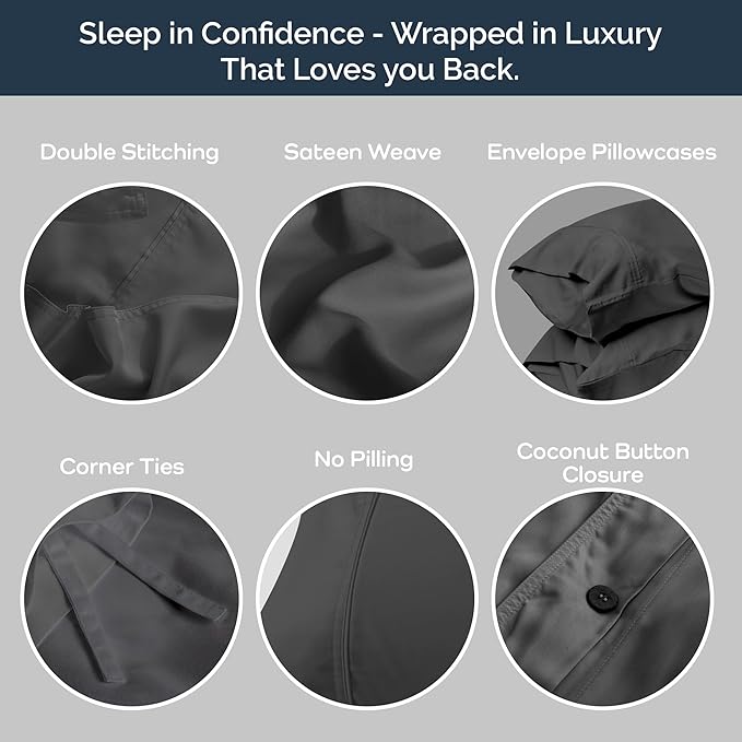 Olive + Crate Tencel Eucalyptus Cooling Duvet Cover Set - Hypoallergenic, Lyocell Tencel Duvet Cover - Soft, Temperature Regulating with Hidden Button Closure & Corner Ties - Oversized King [Charcoal]