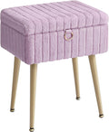 SONGMICS Vanity Stool Chair with Storage, Makeup Stool, Footrest Footstool Ottoman, Metal Legs, Adjustable Feet, for Living Room, Bedroom, Makeup Room, Light Lilac ULOM505PZ02