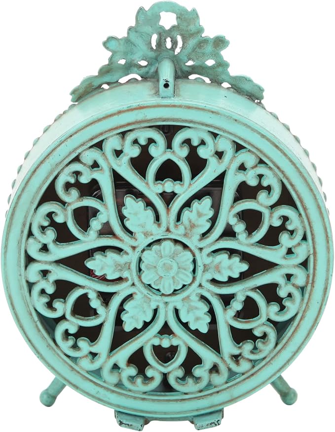 NIKKY HOME Antique Table Clock Silent Non-Ticking, Small Shelf Desk Top Clock Battery Operated Rustic Distressed Design, Shabby Chic Home Decor for Fireplace Mantel, Desktop, Countertop- Green