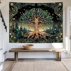 Leofanger Tree of Life Tapestry Psychedelic Mystic Floral Tapestry Vintage Plant Flower Wall Tapestries Aesthetic Tree Tapestries Wall Hanging for Home Decor(51.2"x59.1")
