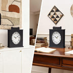 MODE HOME Vintage Mantel Clock, Large Rustic Distressed Metal Table Clock with Handle, Silent Non-Ticking Quartz Movement, Antique Brown Fireplace Shelf Desk Clock for Living Room Bedroom Office