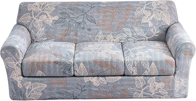 KRFOONN 3 Piece Stretch Sofa Couch Covers for 2 Cushion Couches Printed Sofa Loveseat Slipcover with 2 Separate Seat Cushion Covers Washable Sofa Slip Covers Furniture Protector (Loveseat, 14), Medium
