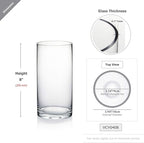 WGVI Quality Thick Weighted Clear Cylinder Glass Vases, 4" W x 8" H, Flower Arrangement Floating Candle Holders Wedding Centerpieces Terrarium Planter Floral Storage Container, Bulk Wholesale, 6 Pcs