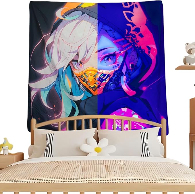 HOUHUANG Anime Fluorescent Tapestry - 59x59 Inches Large Wall Hanging for Room Decoration, Glow-in-the-Dark Trippy Boho Style with Blacklight Effects, Perfect for Bedroom and Custom Tapestry Lovers (Ninja Girl )