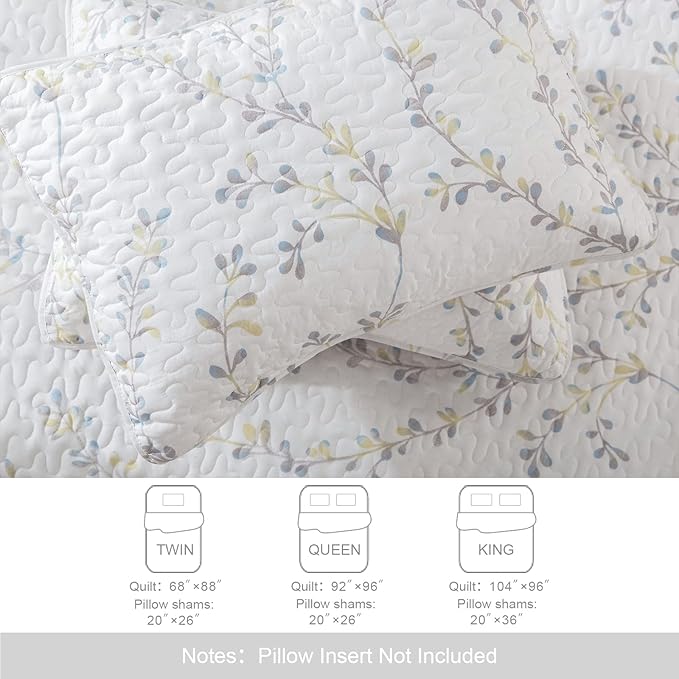 Exclusivo Mezcla Reversible Boho Quilts King Size, White Bedspreads Lightweight Coverlet All Season Flowers Quilt Bedding Set with Printed Floral Pattern (1 Quilt, 2 Pillow Shams)
