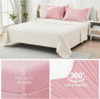 HYMOKEGE Pink/Ivory California King Comforter Set Seersucker 7 Pieces, All Season Luxury Bed in a Bag for Bedroom, Bedding Set with Comforter, Sheets, Pillowcases & Shams