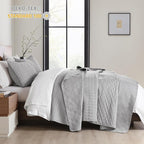 HORIMOTE HOME Grey Queen Size Quilt Set - Soft Microfiber Bedspread with 2 Shams, Lightweight & All-Season Geometric Coverlet for Cozy Bedding