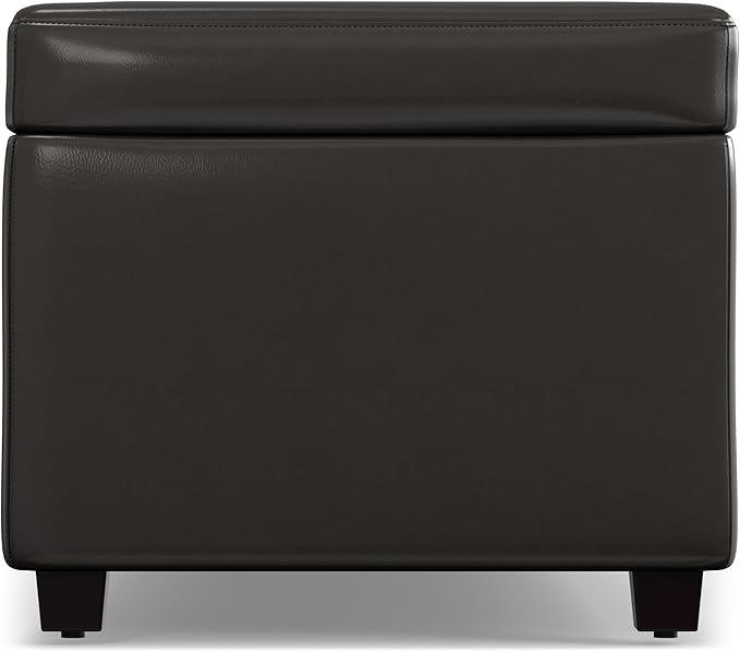 SIMPLIHOME Avalon Lift Top Rectangular Storage Ottoman - 44 inch Wide Upholstered Vegan Leather Lift-Top Ottoman in Tanners Brown, Contemporary Coffee Table Ottoman for Living Room with Hidden Storage