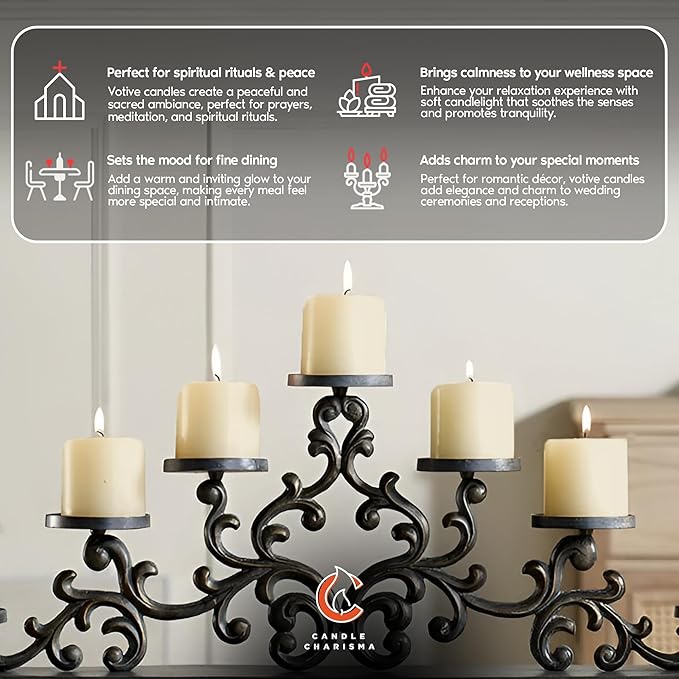 Candle Charisma Natural Ivory Unscented Votive Candles - 15 Hour Burn time - Set of 36 for Dinner, Wedding, Halloween and Holiday Decorations