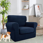 YEMYHOM Latest Checkered 2 Pieces Chair Covers for Living Room High Stretch Thickened Chair Slipcovers with Arms Anti Slip Elastic Armchair Sofa Couch Slipcover Protector (Navy), 31"-46"(1 Cushion)