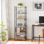 HOOBRO Bookshelf, 6-Tier Industrial Bookcase, Book Shelf Storage Organizer, Tall Bookshelf with Metal Frame for Living Room, Bedroom, Home Office, Kitchen, Greige and Black BG72SJ01