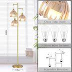 Modern Floor Lamp for Living Room Bedroom-3 Light Gold Floor Lamp with Glass Lampshape, Flower Tall Lamp Glass Standing Lamp Tree Floor Lamps for Living Room Bedroom,Corner