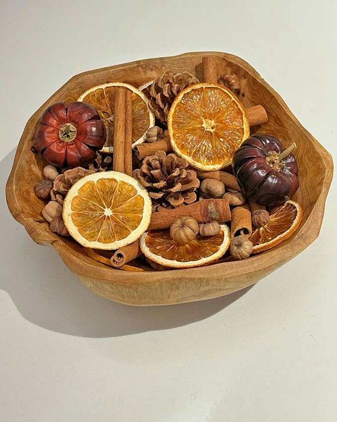 Fall Potpourri Bowl Filler with Mini Pumpkin, Cinnamon Stick, Dried Orange Slices, Pine Cone-Perfect for Farmhouse Harvest Christmas Thanksgiving Autumn Halloween Fall Potpourri
