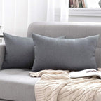 MIULEE Pack of 2 Decorative Outdoor Solid Waterproof Throw Pillow Covers Faux Linen Garden Farmhouse Cushion Cases for Patio Tent Balcony Couch Sofa 20x12 Inch Dark Grey