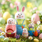 Gejoy Easter Nesting Dolls Russian Matryoshka Rabbit Wooden Handmade Nutcracker Nesting Dolls Collectible Gifts Set for Adults Home Decor