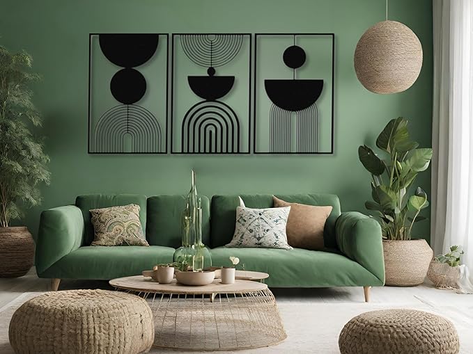 Vailla Boho Minimalist Wall Art, Set of 3 Wooden Wall Decoration, Mid-Century Modern Wall Decor, Large 3D Textured Sculptures, Bohemian Style - Ideal for Living Room, Bedroom, Bathroom