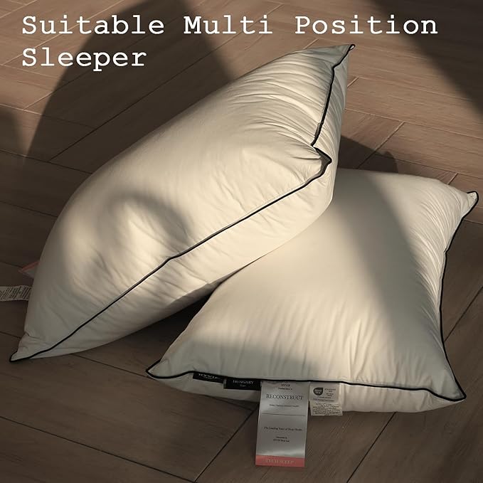 Luxurious Down Pillows - Standard Size, High Fill Power, Breathable Cotton Blend Shell,Down Pillow Ideal for Every Night (White, Queen (Pack of 2))