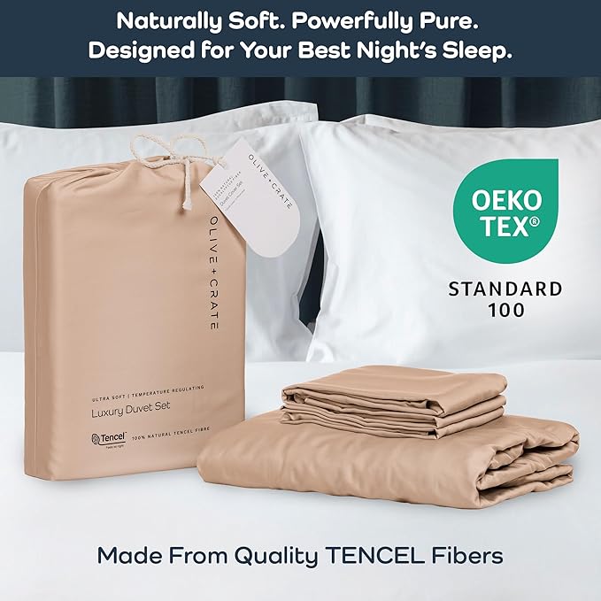Olive + Crate Tencel Eucalyptus Cooling Duvet Cover Set - Hypoallergenic, Lyocell Tencel Duvet Cover - Temperature Regulating with Hidden Button Closure & Corner Ties - Queen Size [Terracotta Clay]
