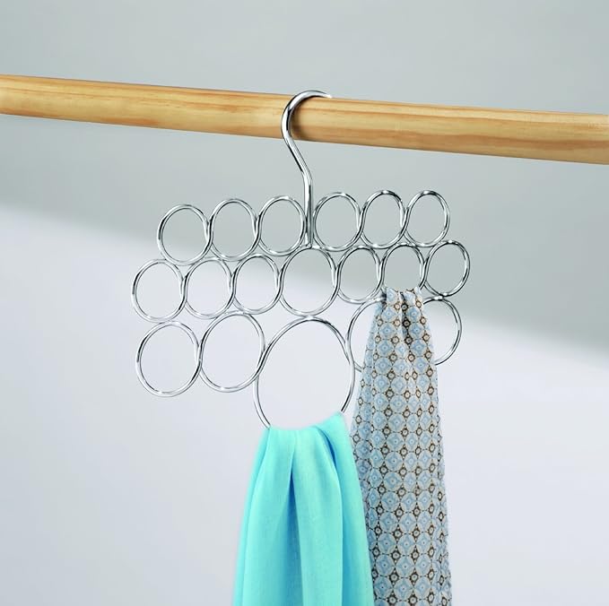 iDesign Axis Metal Loop Scarf Hanger, No Snag Closet Organization Storage Holder for Scarves, Men's Ties, Women's Shawls, Pashminas, Belts, Accessories, Clothes, 18 Loops ,0.3" x 9.9" x 11.2", Chrome