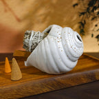 Ceramic Conch Palo Santo Burner Holder - Mini Chiminea Incense Chimney, for Smudging Sage/Cones、Perfect for Meditation Altar & Witchcraft Supplies, Ideal Spiritual Decor & Gift for Zen Spaces