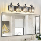 4-Light Black Bathroom Light Fixtures Over Mirror Modern Vanity Lights Crystal Wall Sconce Vintage Bathroom Lighting with Crystal Shade E26 Base for Bedroom, Living Room, Hallway