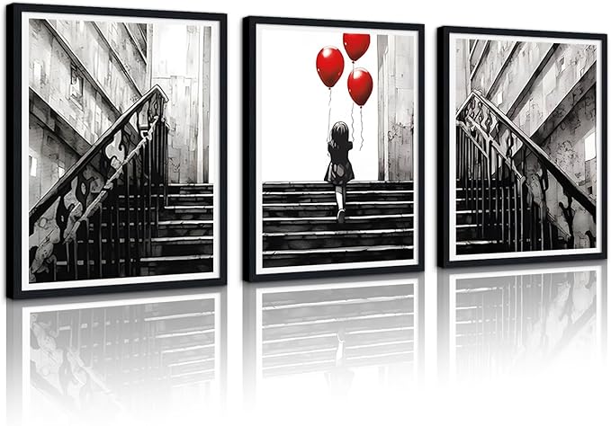 Novatique Black and White Art Graffiti Wall Decor Banksy Canvas Wall Art Teenager Graffiti Art Painting Picture Prints for Living Room Bedroom,12" x 16" x 3Pcs