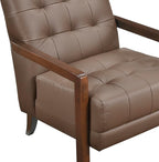 Lexicon Modern Accent Chair, Luxury Genuine Leather Match Living Room Chair with Tufted Cushions, Solid Wood Frame and Arm Rest, Comfy Upholstered Single Seat for Bedroom/Reading/Office, Brown