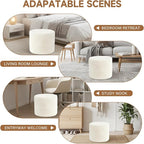 Tiita Round Stuffed Pouf Ottoman, Plush Poufs with Foam Chunk Filling, Foot Rest Stool for Living Room, Cream