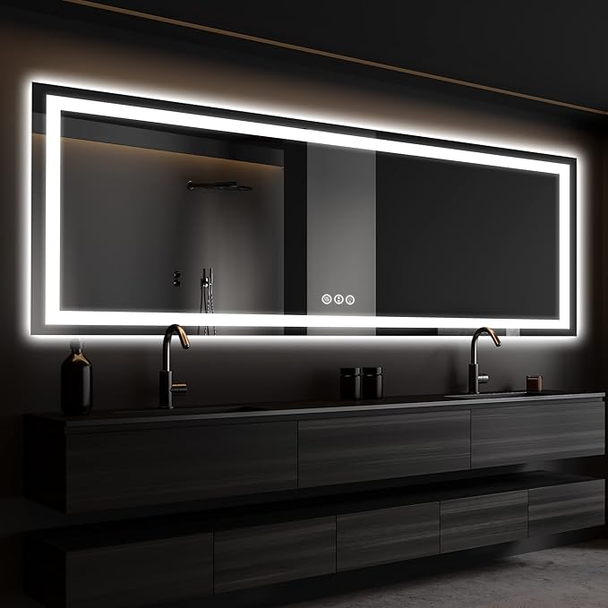 ISKM 72'' x 32'' LED Mirror for Bathroom Lighted Vanity Mirror for Wall Front Lights + Backlit LED Bathroom Mirror Anti-Fog Tempered Glass ETL Listed