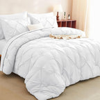 CozyLux Twin XL Comforter Set White, 5 Pieces Twin Extra Long Pintuck Bed in A Bag for College Dorm, Pinch Pleat Bedding Set with Comforter, Sheets, Pillowcase & Sham