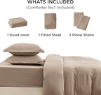 Bedsure Duvet Cover Queen Size with Fitted Sheet - 4 Pieces Prewashed Cotton-Like Polyester Extra Soft Bedding Set, Includes 1 Duvet Cover 90x90 Inches, 2 Pillow Shams, 1 Fitted Sheet, Deep Beige