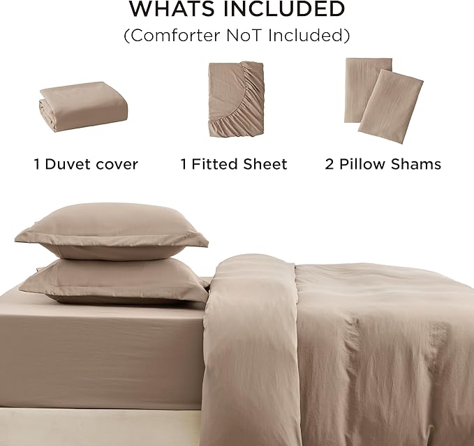 Bedsure California King Size Duvet Cover with Fitted Sheet - 4 Pieces Prewashed Polyester Extra Soft Bedding Set, Includes 1 Duvet Cover 104x98 Inches, 2 Pillow Shams, 1 Fitted Sheet, Deep Beige