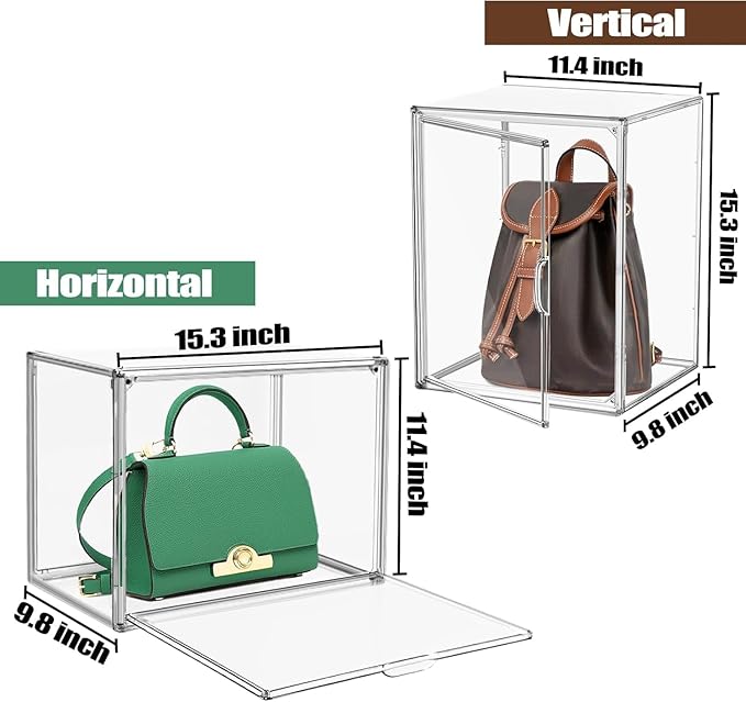 5 Pcs Super Large Acrylic Display Case Purse Handbag Storage Organizer for Closet Clear Stackable Bag Storage Boxes for Books, Boots, Collectibles, Cosmetic