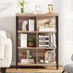 FATORRI Bookcase, 6 Cube Storage Organizer Shelf, Wood and Metal Cubby Book Shelf, Industrial 4 Tier Cube Bookshelf (Rustic Oak)