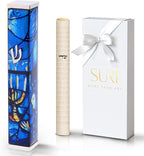 SURI Mezuzah for Door with Printed Scroll Inside | 4" Modern Mezuzah Case (Silver Blue)