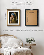 ARPEOTCY Gold Framed Canvas Wall Art, 11x14 Inch Vintage Funny Bathroom Art, Retro Toilet Parody of Girl with a Pearl Earring, Classical Minimalist Oil Painting Print for Restroom or Home Decor