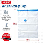 Spacesaver 3 Pack Jumbo Vacuum Storage Bags - 40" x 30 Heavy Duty Blanket Storage Bag with Pump - Space Saver for Clothes, Comforters, and Bedding - Compression Bags to Store Blankets for Travel