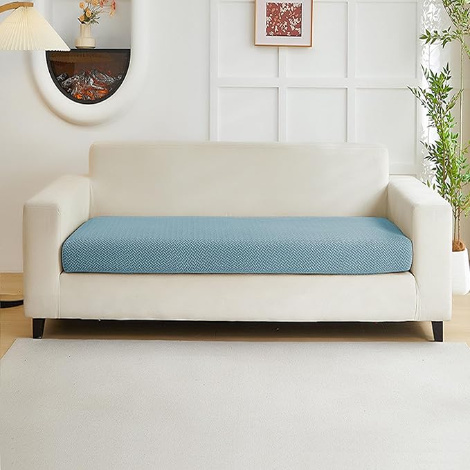 Couch Covers for 2 Cushion Sofa Pet Friendly Couch Cushion Covers Universal Sofa Covers Washable Stretch Slipcovers for Sectional Sofa (Texture Sea Blue,Large Double Seat Cover)