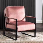 Container Furniture Classic Mid Century Modern Accent Chair with Durable Square Metal Frame, Armchair for Living Room, Bedroom, Home Office in Plush Velvet Upholstery, Rose