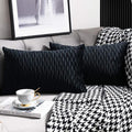 Black Striped Decorative Pillow Covers: 2 Pack 12x20 Inch Original Velvet Rectangular Throw Pillow Cases for Farmhouse Couch